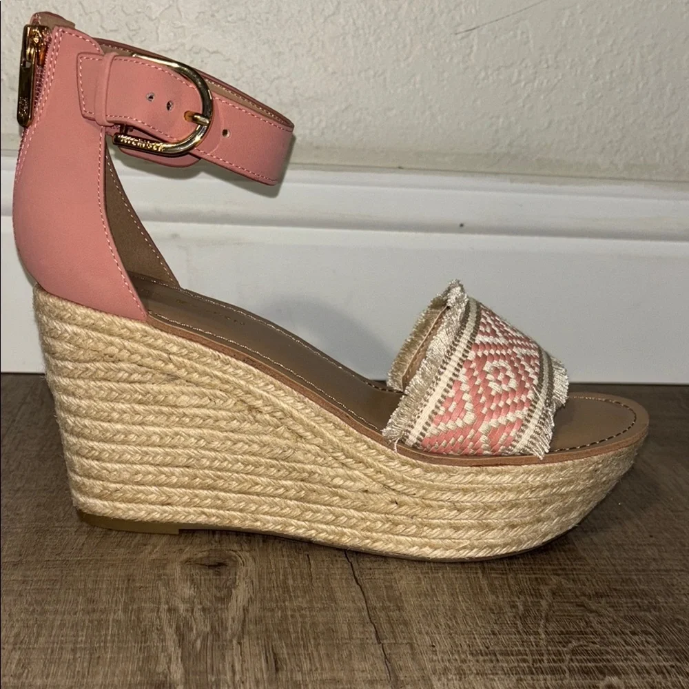 Tommy Hilfiger Pink and Cream Wedge Sandals with Ankle Strap nwot
